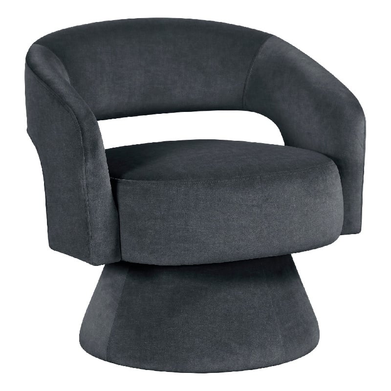 Swivel Accent Chair- Barrel Style- Foam Padded- Dark Gray Velvet