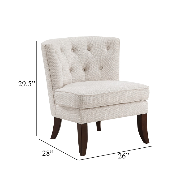 Accent Chair- Button Tufted Wingback- Beige Polyester- Brown Legs