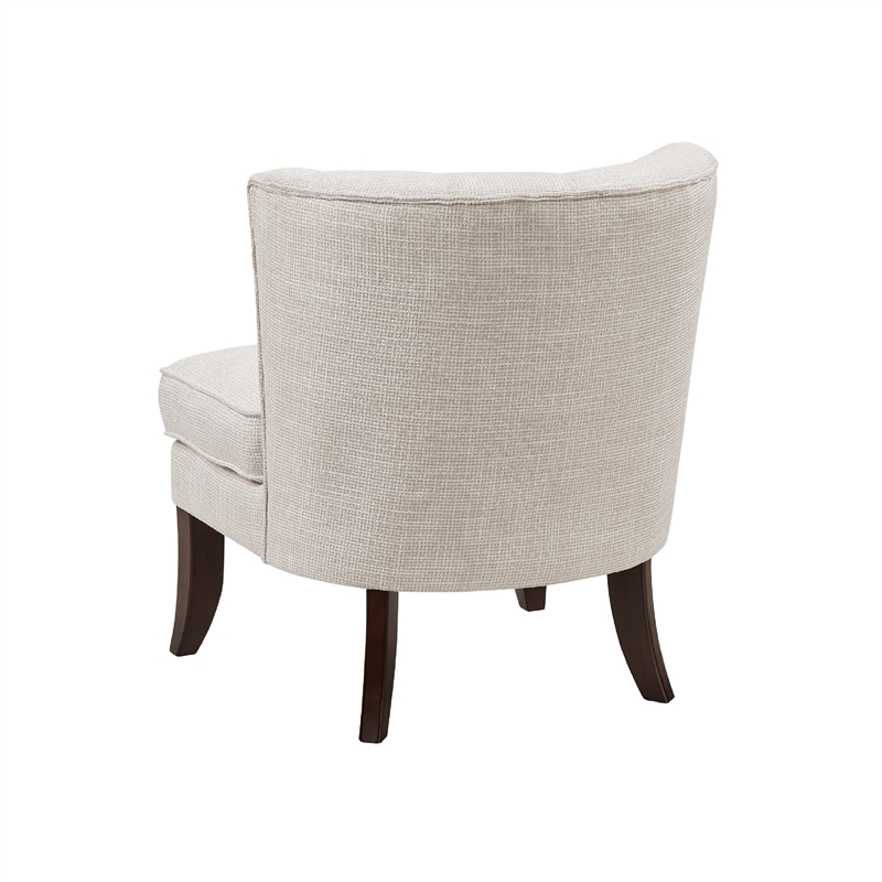 Accent Chair- Button Tufted Wingback- Beige Polyester- Brown Legs