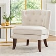 Accent Chair- Button Tufted Wingback- Beige Polyester- Brown Legs
