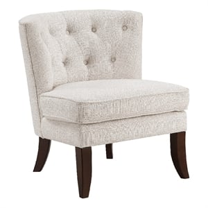 Accent Chair- Button Tufted Wingback- Beige Polyester- Brown Legs