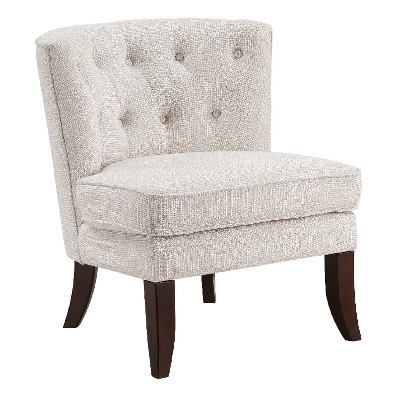Accent Chair- Button Tufted Wingback- Beige Polyester- Brown Legs