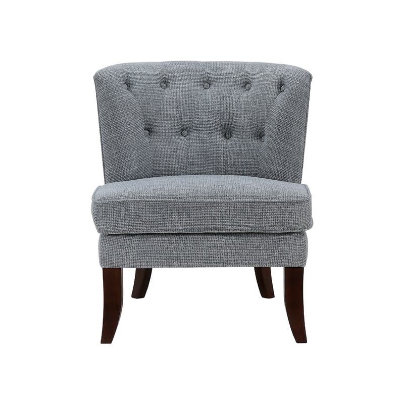 Accent Chair- Button Tufted Wingback- Dark Gray Polyester- Brown