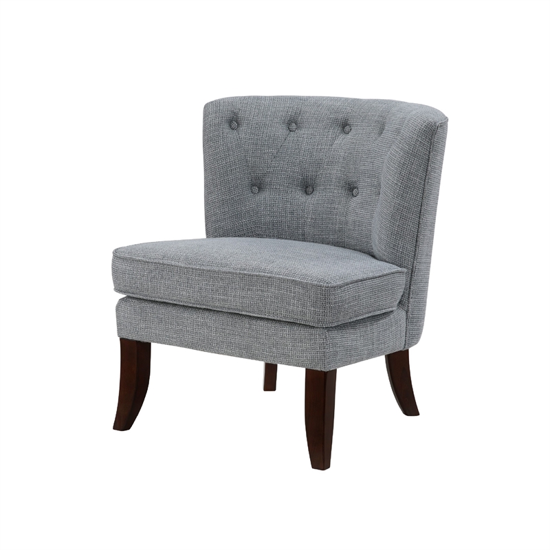 Accent Chair- Button Tufted Wingback- Dark Gray Polyester- Brown