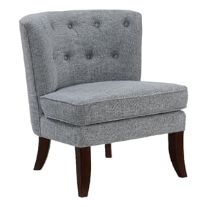 Accent Chair- Button Tufted Wingback- Dark Gray Polyester- Brown