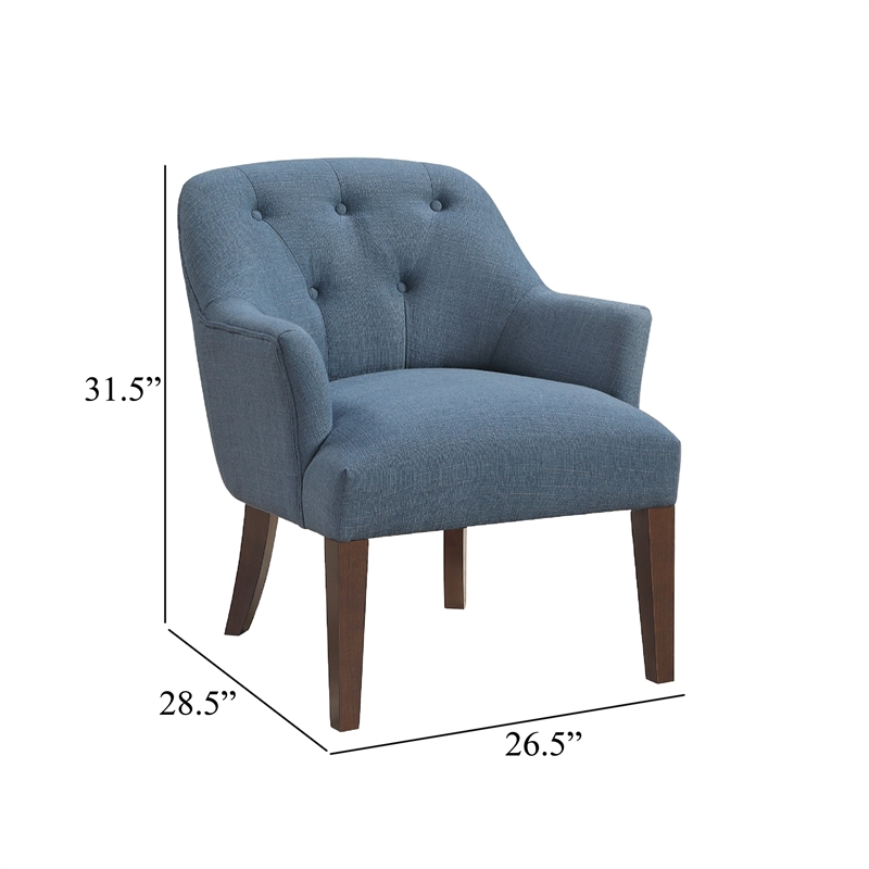 Accent Armchair- Button Tufted Back- Sloped Arms- Blue Polyester