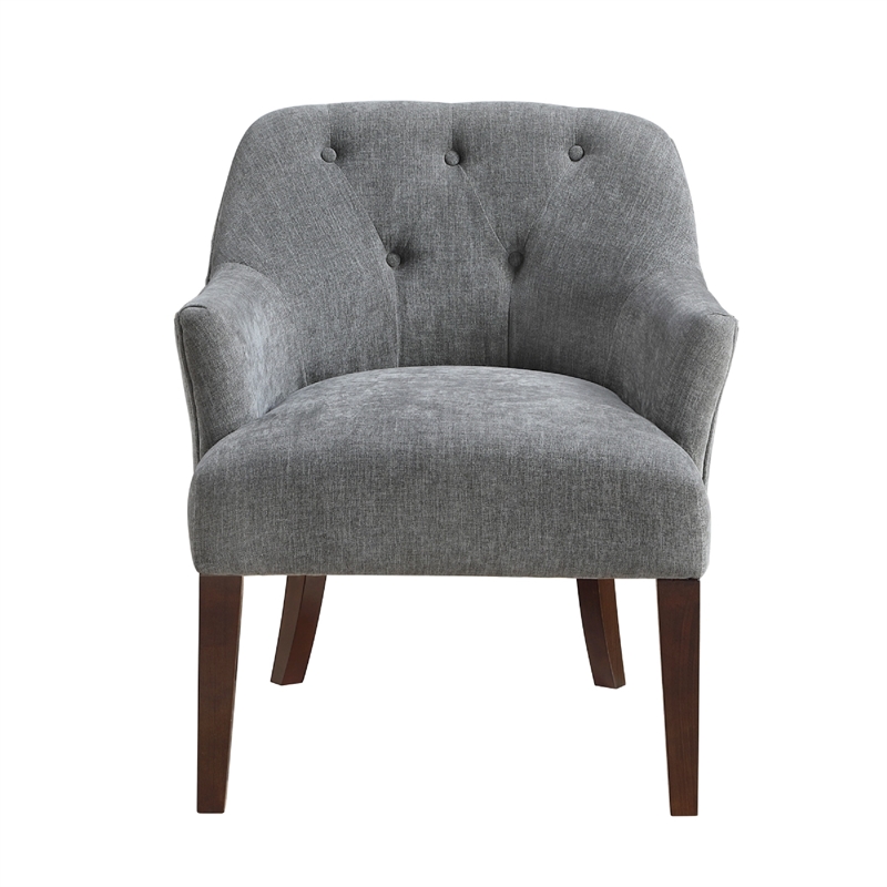 Accent Armchair- Button Tufted Back- Sloped Arms- Gray Polyester
