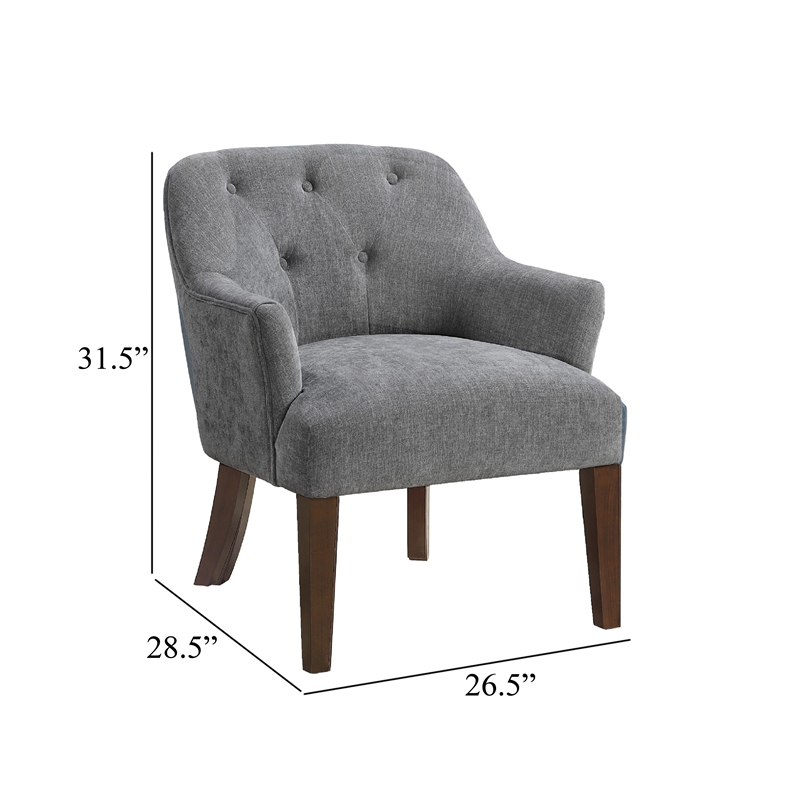 Accent Armchair- Button Tufted Back- Sloped Arms- Gray Polyester