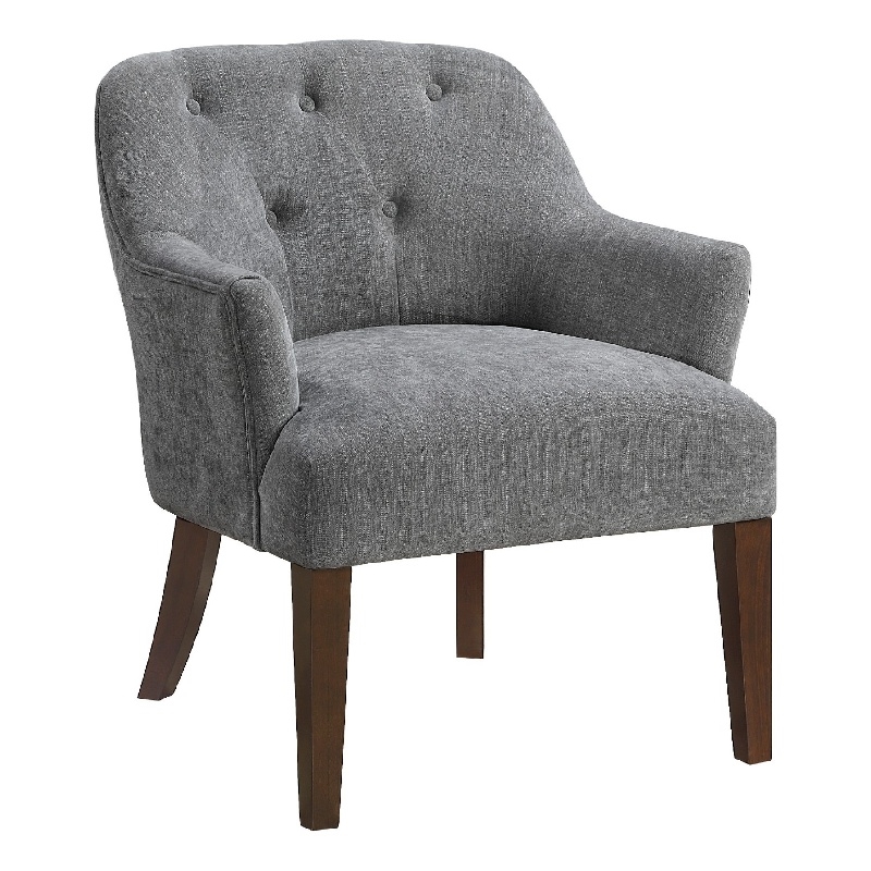 Accent Armchair- Button Tufted Back- Sloped Arms- Gray Polyester