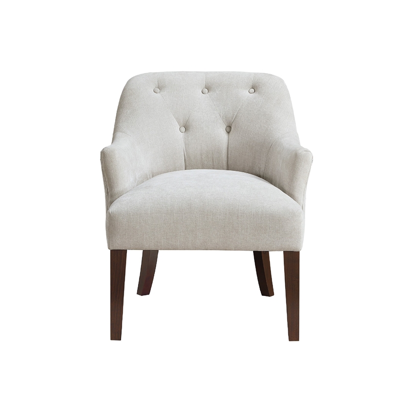 Accent Armchair- Button Tufted Back- Sloped Arms- Beige Polyester