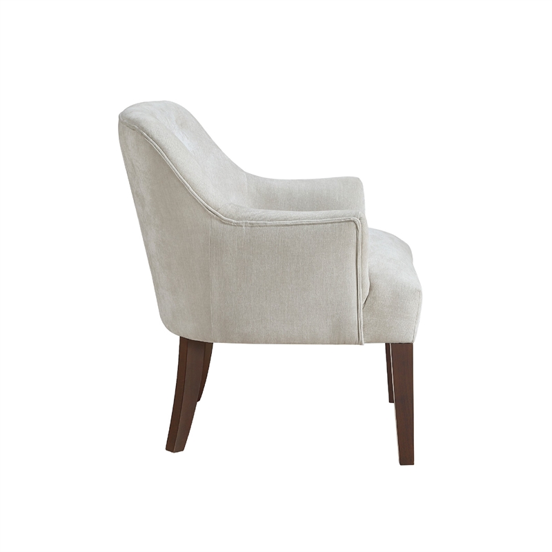 Accent Armchair- Button Tufted Back- Sloped Arms- Beige Polyester