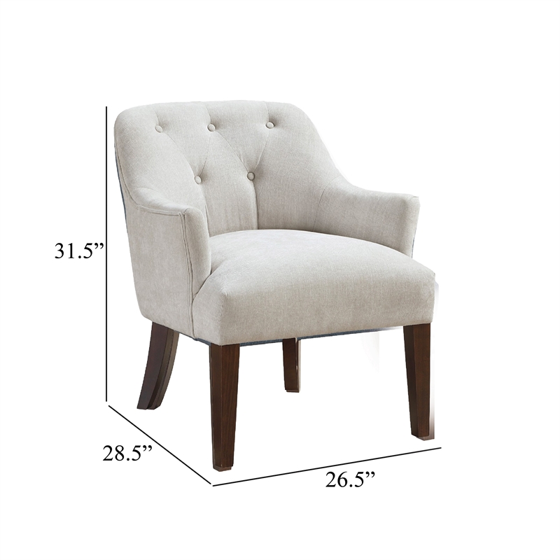 Accent Armchair- Button Tufted Back- Sloped Arms- Beige Polyester