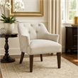Accent Armchair- Button Tufted Back- Sloped Arms- Beige Polyester
