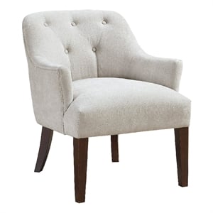 Accent Armchair- Button Tufted Back- Sloped Arms- Beige Polyester