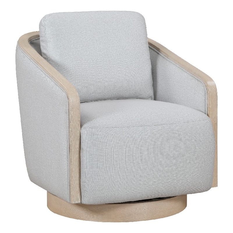 Swivel Accent Armchair- Oak Brown Wood Trim and Base