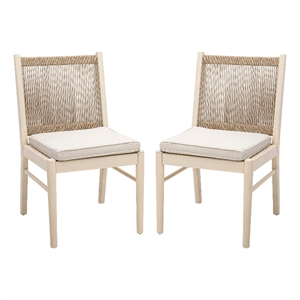 Orry Dining Side Chair Set of 2- Sand Brown Roped Back- Acacia Wood