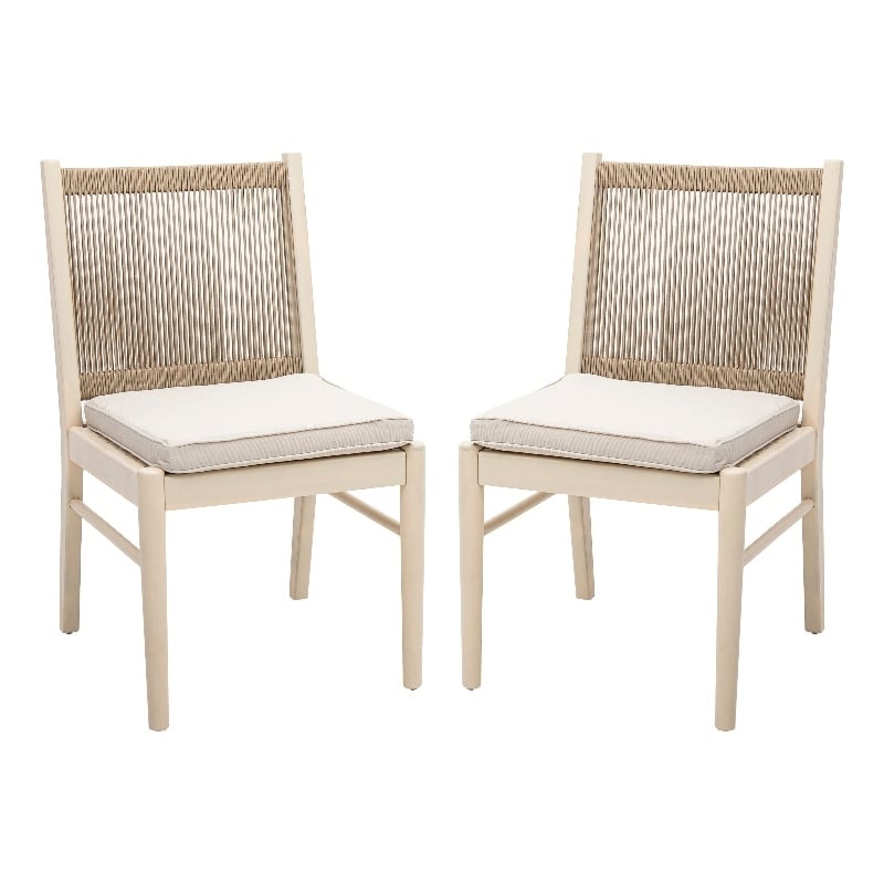 Orry Dining Side Chair Set of 2- Sand Brown Roped Back- Acacia Wood