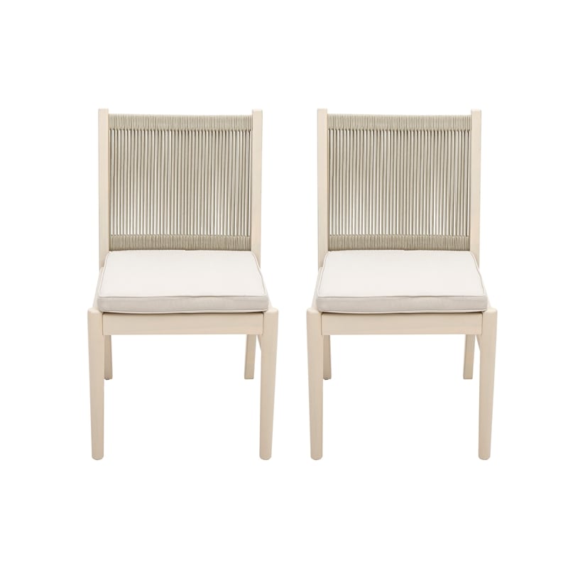 Orry Dining Side Chair Set of 2- Beige Roped Back- Acacia Wood