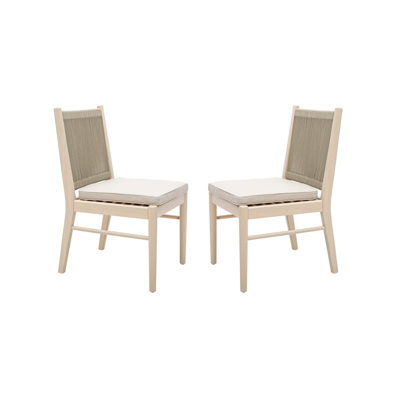 Orry Dining Side Chair Set of 2- Beige Roped Back- Acacia Wood