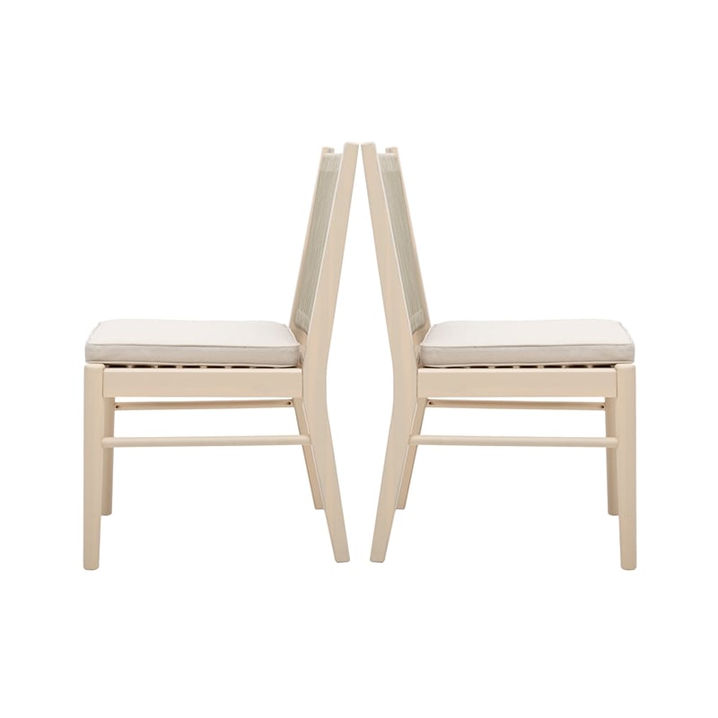 Orry Dining Side Chair Set of 2- Beige Roped Back- Acacia Wood