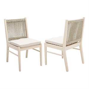 Orry Dining Side Chair Set of 2- Beige Roped Back- Acacia Wood