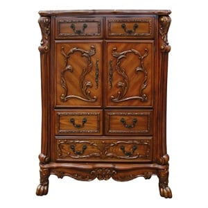 Benjara Wooden Chest With 5 Drawers and 2 Door Cabinets- Cherry Oak Brown