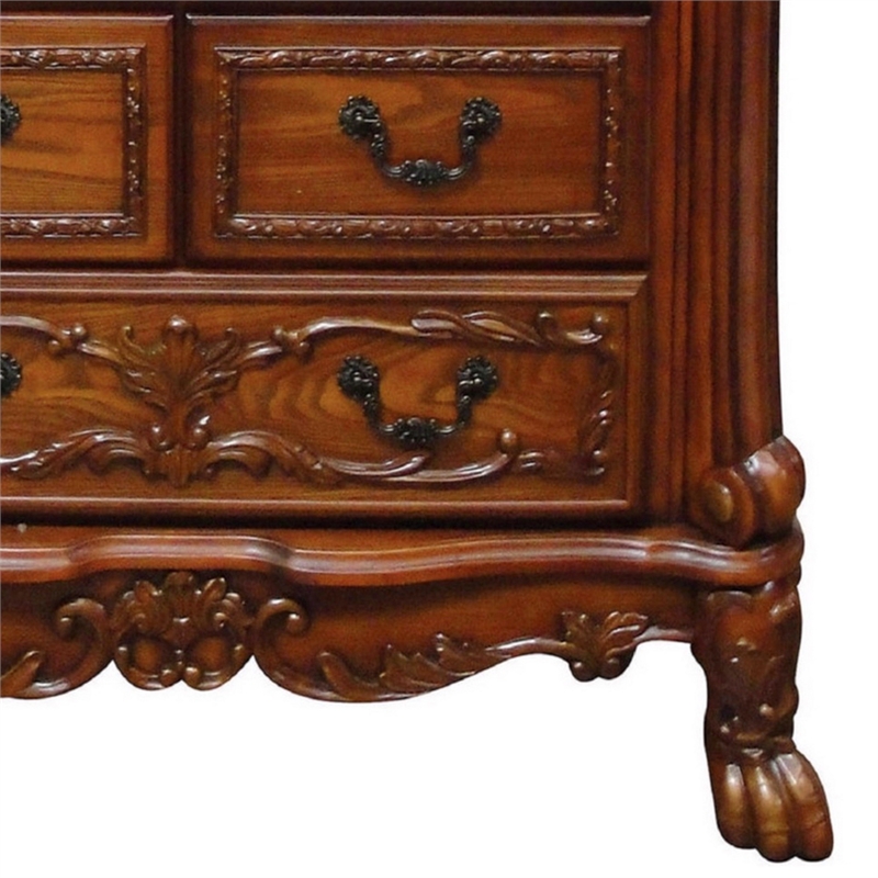 Benjara Wooden Chest With 5 Drawers and 2 Door Cabinets- Cherry Oak Brown