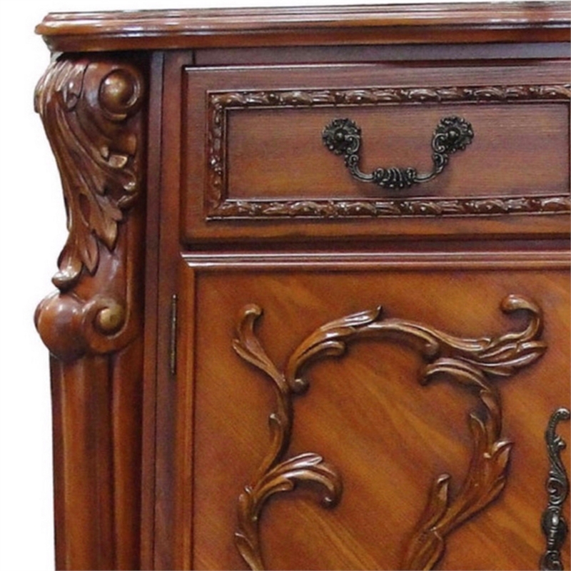 Benjara Wooden Chest With 5 Drawers and 2 Door Cabinets- Cherry Oak Brown