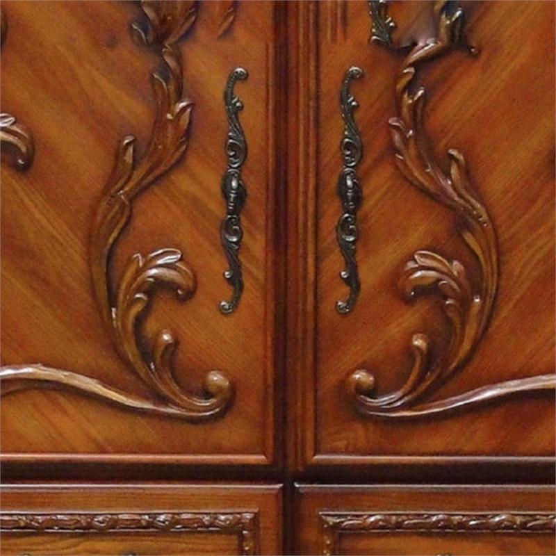 Benjara Wooden Chest With 5 Drawers and 2 Door Cabinets- Cherry Oak Brown