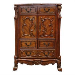 Benjara Wooden Chest With 5 Drawers and 2 Door Cabinets- Cherry Oak Brown