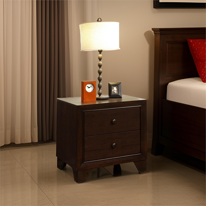 Benjara Wooden Night Stand with Two Drawer - Espresso Brown
