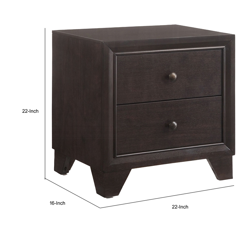 Benjara Wooden Night Stand with Two Drawer - Espresso Brown