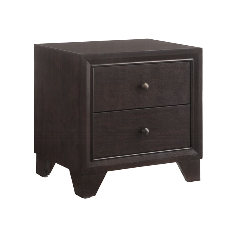 Benjara Wooden Night Stand with Two Drawer - Espresso Brown