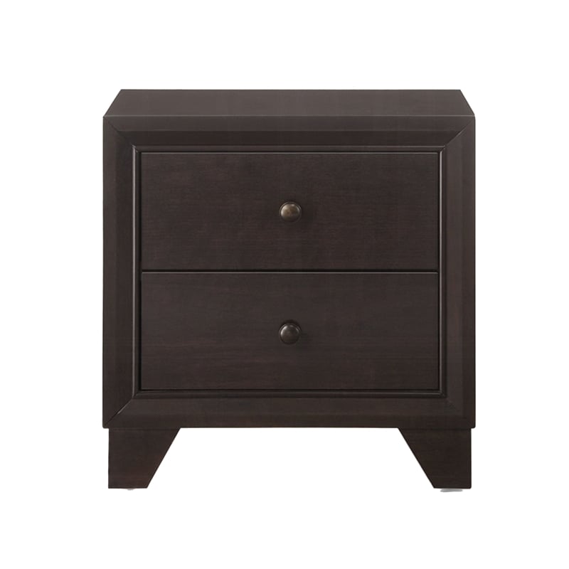 Benjara Wooden Night Stand with Two Drawer - Espresso Brown
