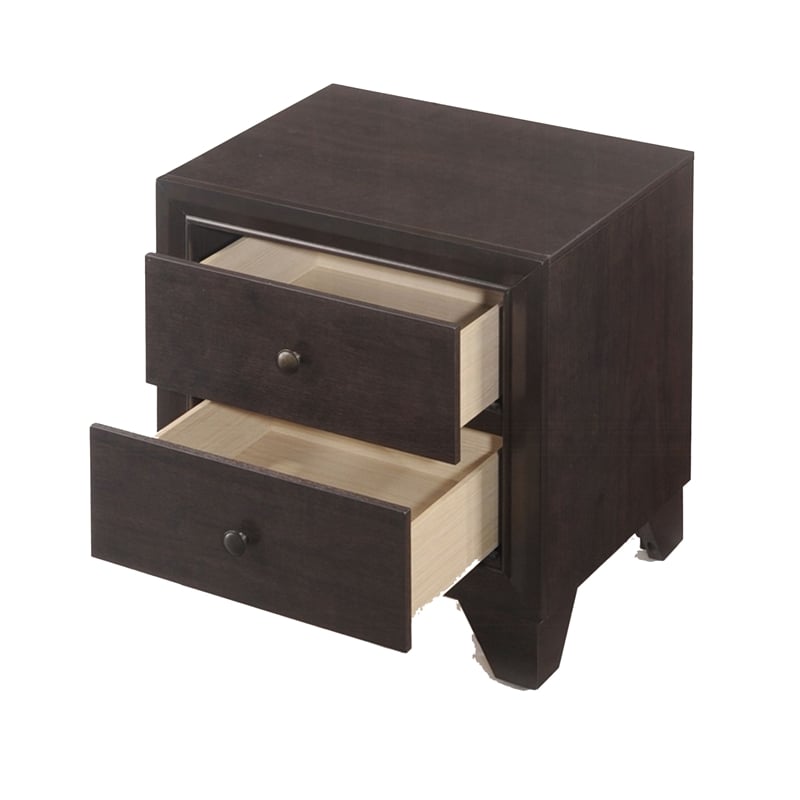 Benjara Wooden Night Stand with Two Drawer - Espresso Brown