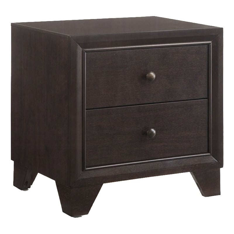 Benjara Wooden Night Stand with Two Drawer - Espresso Brown