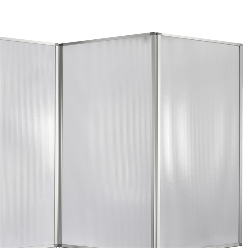 Benjara Accordion Style Plastic Inserts 3 Panel Room Divider with Casters- Gray