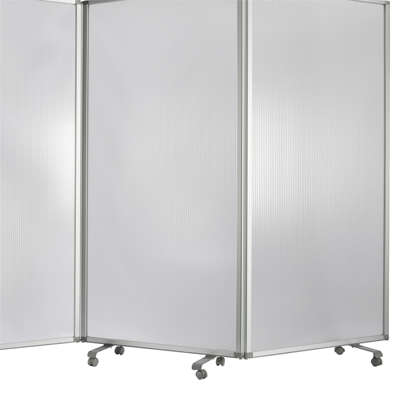 Benjara Accordion Style Plastic Inserts 3 Panel Room Divider with Casters- Gray