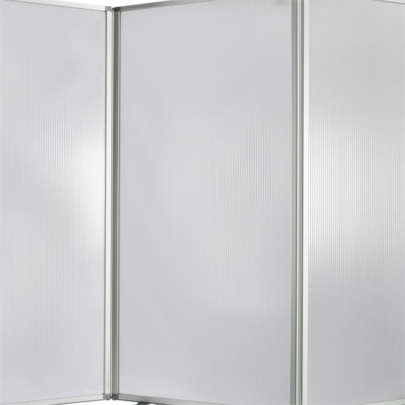 Benjara Accordion Style Plastic Inserts 3 Panel Room Divider with Casters- Gray