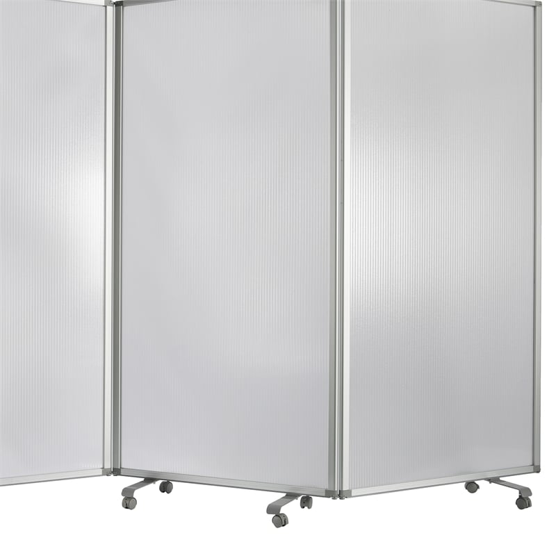 Benjara Accordion Style Plastic Inserts 3 Panel Room Divider with Casters- Gray