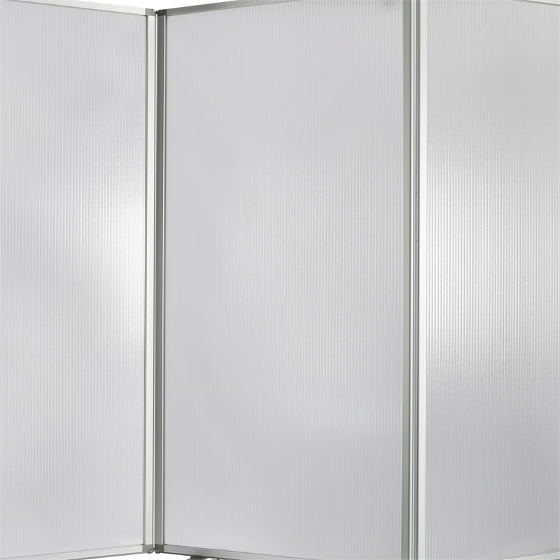 Benjara Accordion Style Plastic Inserts 3 Panel Room Divider with Casters- Gray