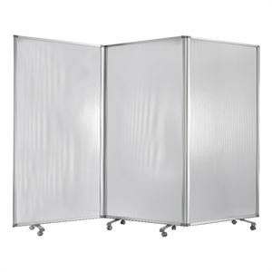 Benjara Accordion Style Plastic Inserts 3 Panel Room Divider with Casters- Gray