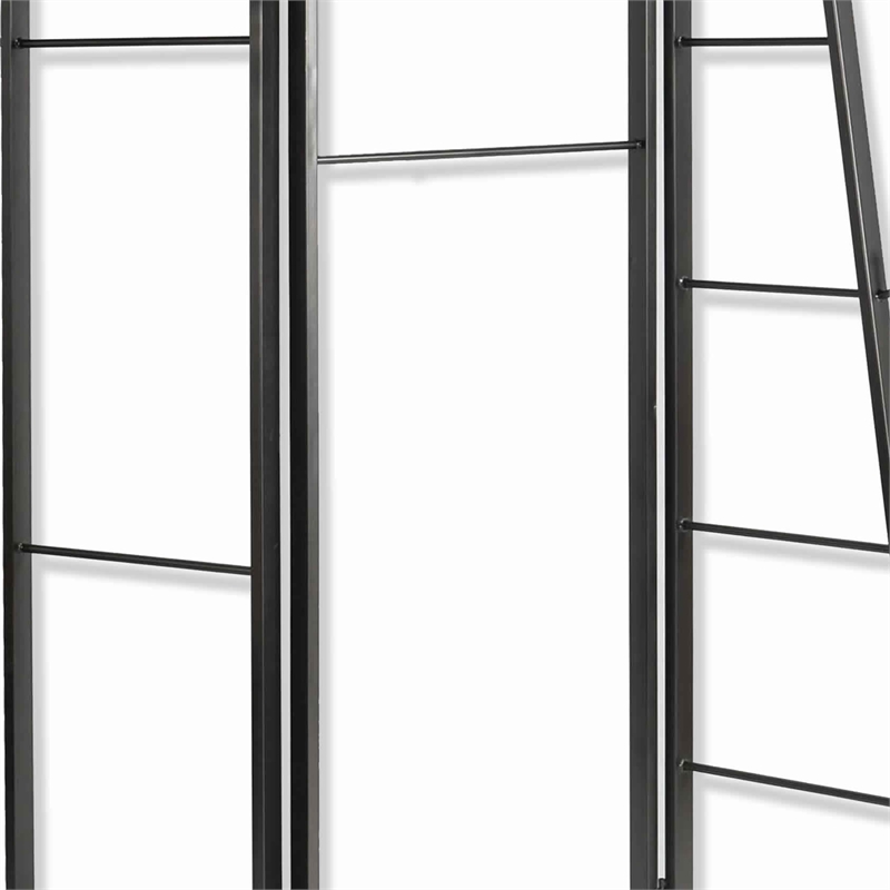 Benjara Modern Style 3 Panel Metal Screen with Hooks and Rod Hangings- Black