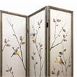 Benjara Art Styled 3 Panel Wooden Screen with Hand painted Fabric Design- Beige