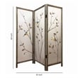 Benjara Art Styled 3 Panel Wooden Screen with Hand painted Fabric Design- Beige