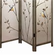 Benjara Art Styled 3 Panel Wooden Screen with Hand painted Fabric Design- Beige