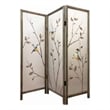Benjara Art Styled 3 Panel Wooden Screen with Hand painted Fabric Design- Beige