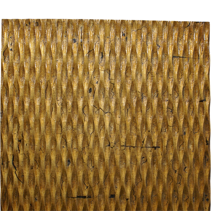 Benjara Modern Style Wooden Wall Decor with Patterned Carving- Large- Gold