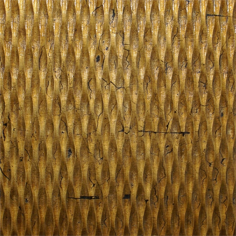 Benjara Modern Style Wooden Wall Decor with Patterned Carving- Large- Gold