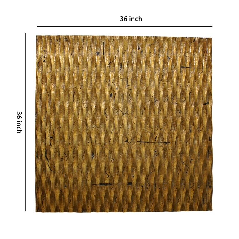 Benjara Modern Style Wooden Wall Decor with Patterned Carving- Large- Gold